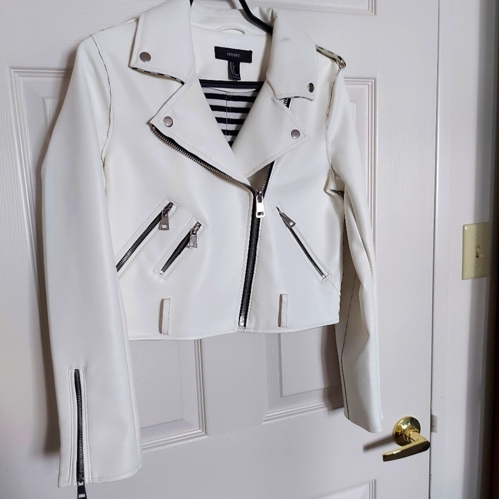 Cropped White Vegan Moto Jacket from Forever 21